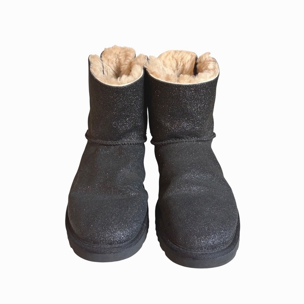 UGG‎ Mini Bailey Bow Glitter Black Shimmer Boots 1100053 Womens 9